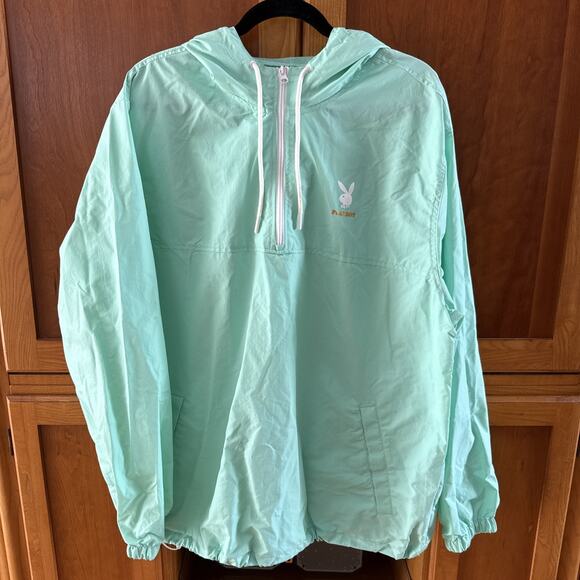 Playboy by Pacsun Mens Pullover Windbreaker Jacket Hooded Mint Green Extra Large - Picture 1 of 9
